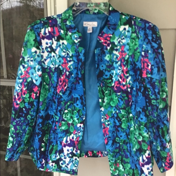 Beautiful church Ladies dressy Jacket Kim Rogers 8p petite Spring Turquoise NWOT - Picture 10 of 16